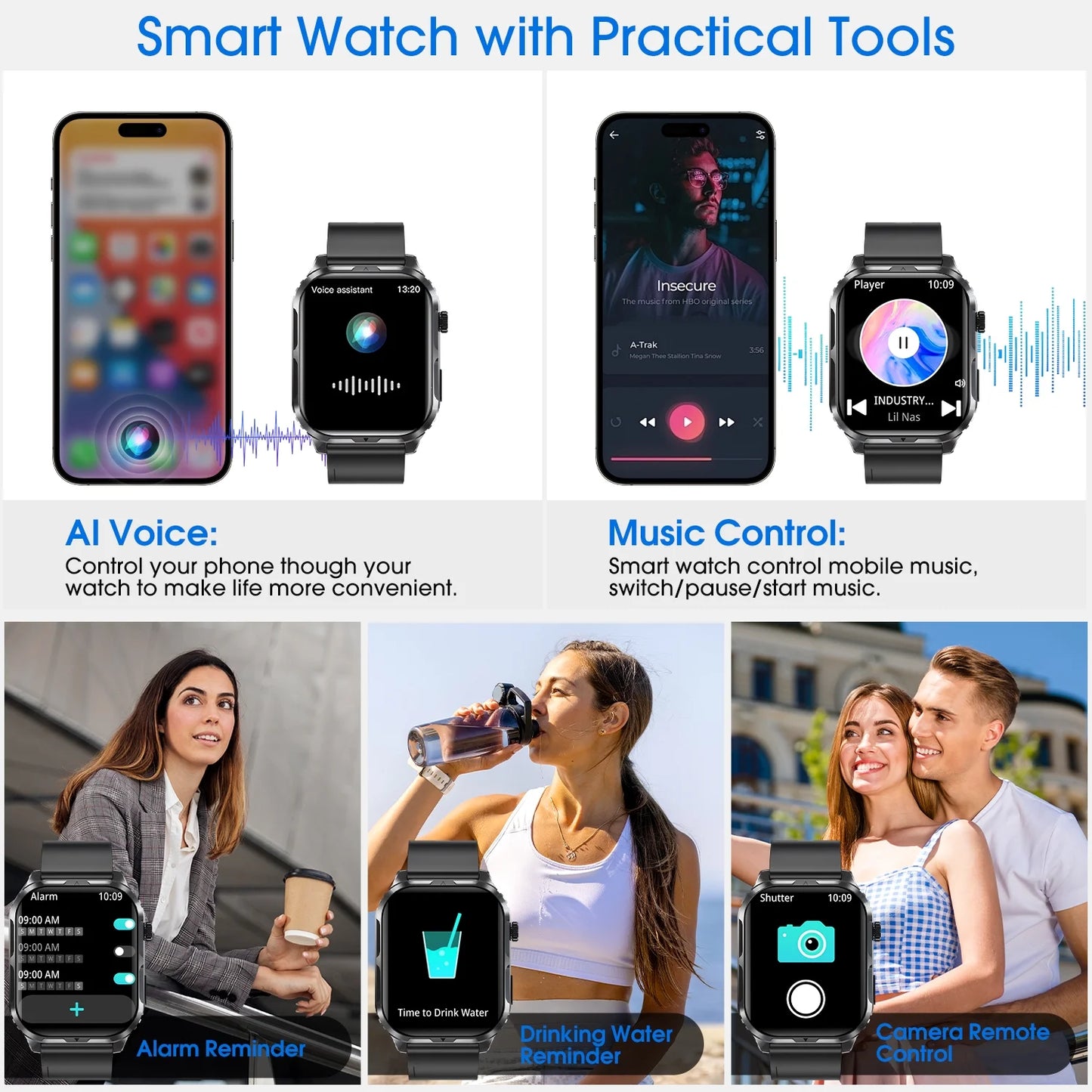 H5 Smart Watch with Bluetooth Call, IP68 Waterproof Fitness Tracker for Women and Men, Beige