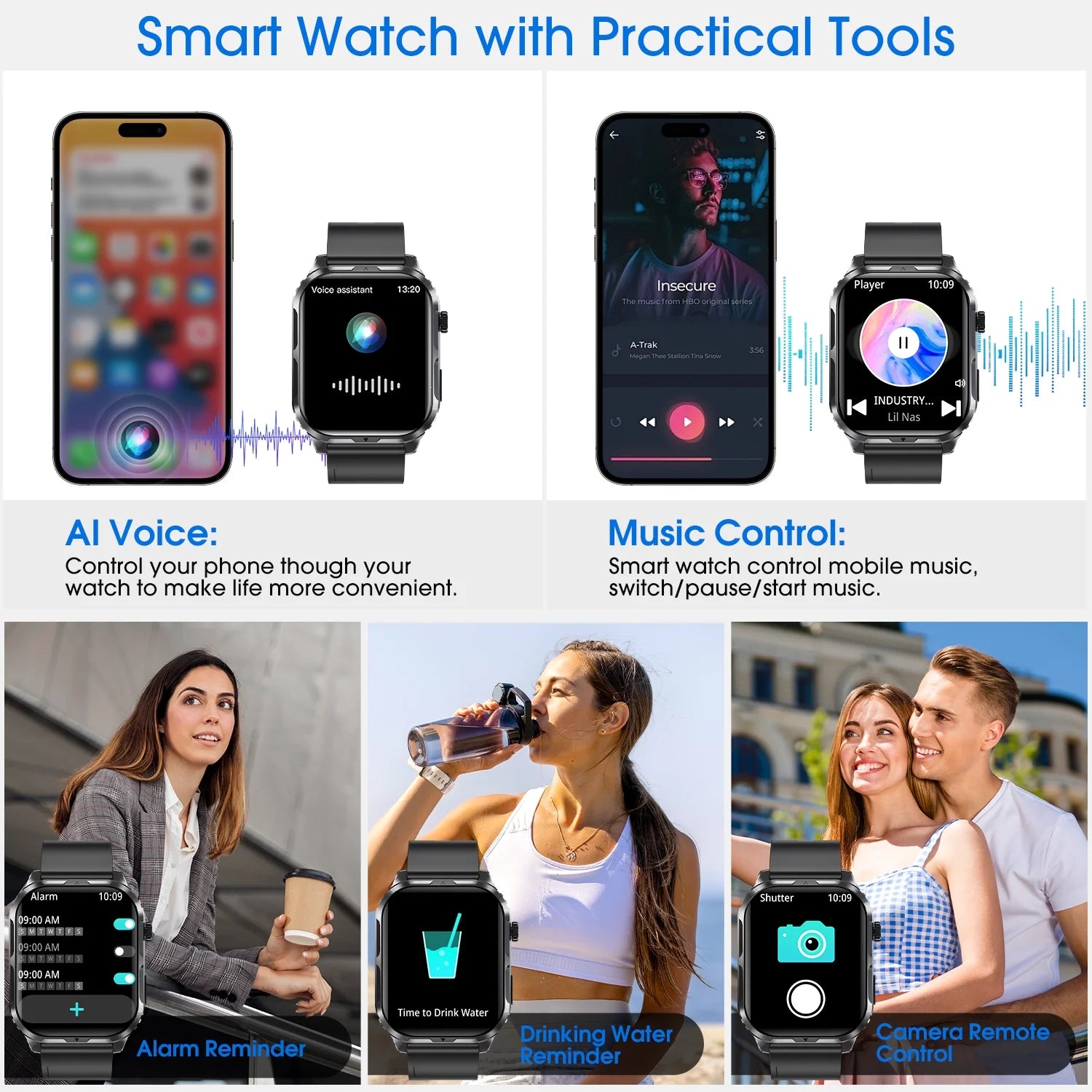 H5 Smart Watch with Bluetooth Call, IP68 Waterproof Fitness Tracker for Women and Men, Beige