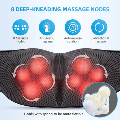 Shiatsu Shoulder Neck Massager with Heat, 4D Deep Kneading Back Massager for Men Women