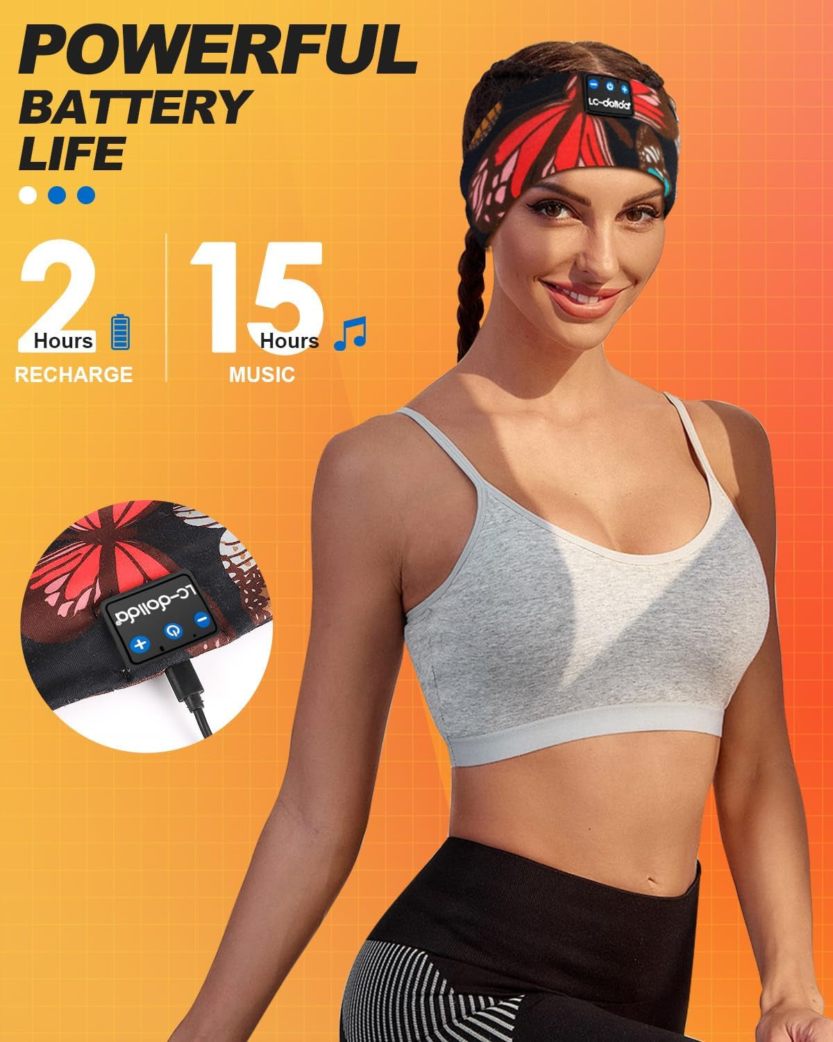 Sleep Headphones Headband Bluetooth 5.4, Sports Headband Earphones Wireless with Speaker Microphone USB C for Women Sleeping Gift Workout Jogging Yoga Insomnia Travel Meditation, Butterfly