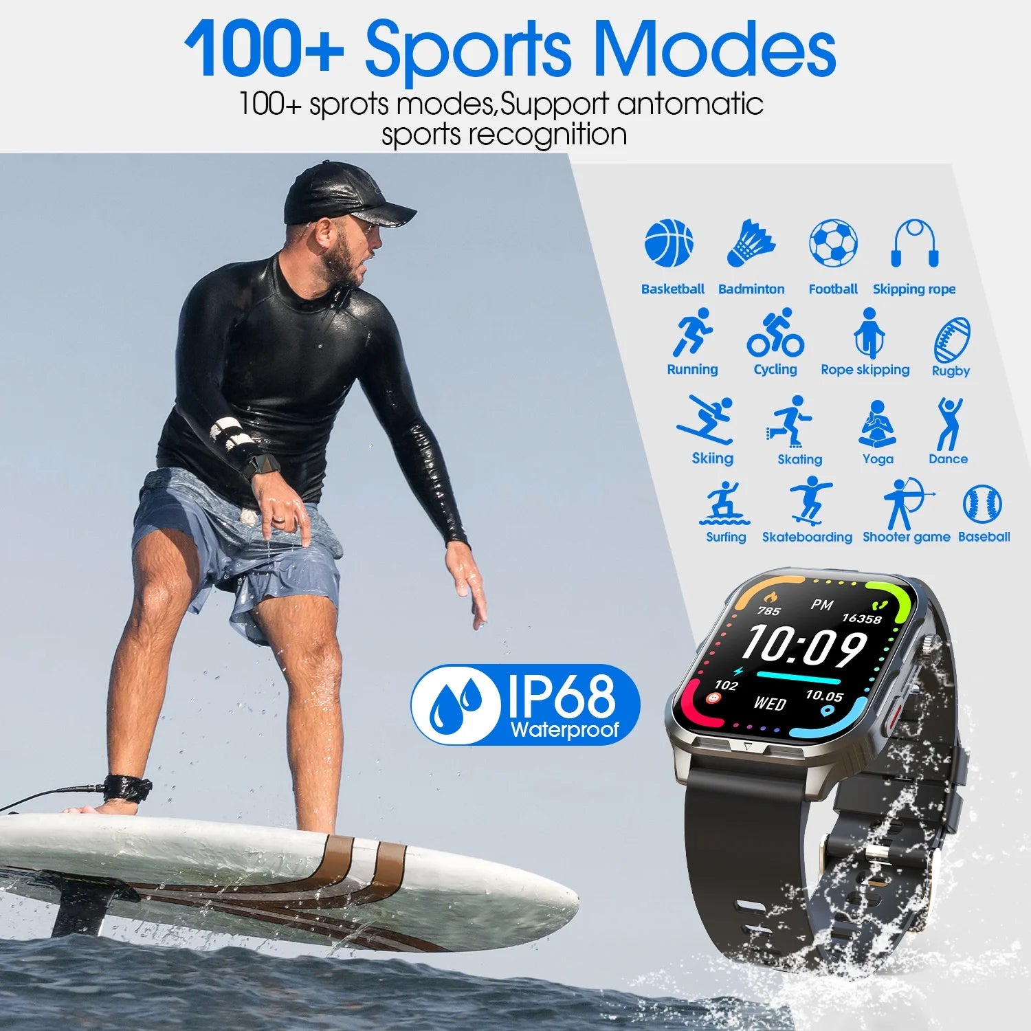 H5 Smart Watch with Bluetooth Call, IP68 Waterproof Fitness Tracker for Women and Men, Beige