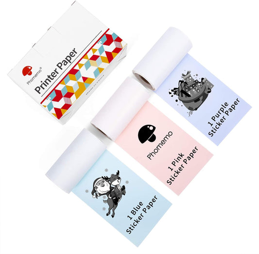 Multicolor Self-Adhesive Thermal Paper, Glossy Printable Sticker Paper Label for  M02/M02 Pro/M02S/P2S/M04S Mini Sticker Printer, 50Mm X 3.5M, Diameter 28Mm, 3-Rolls