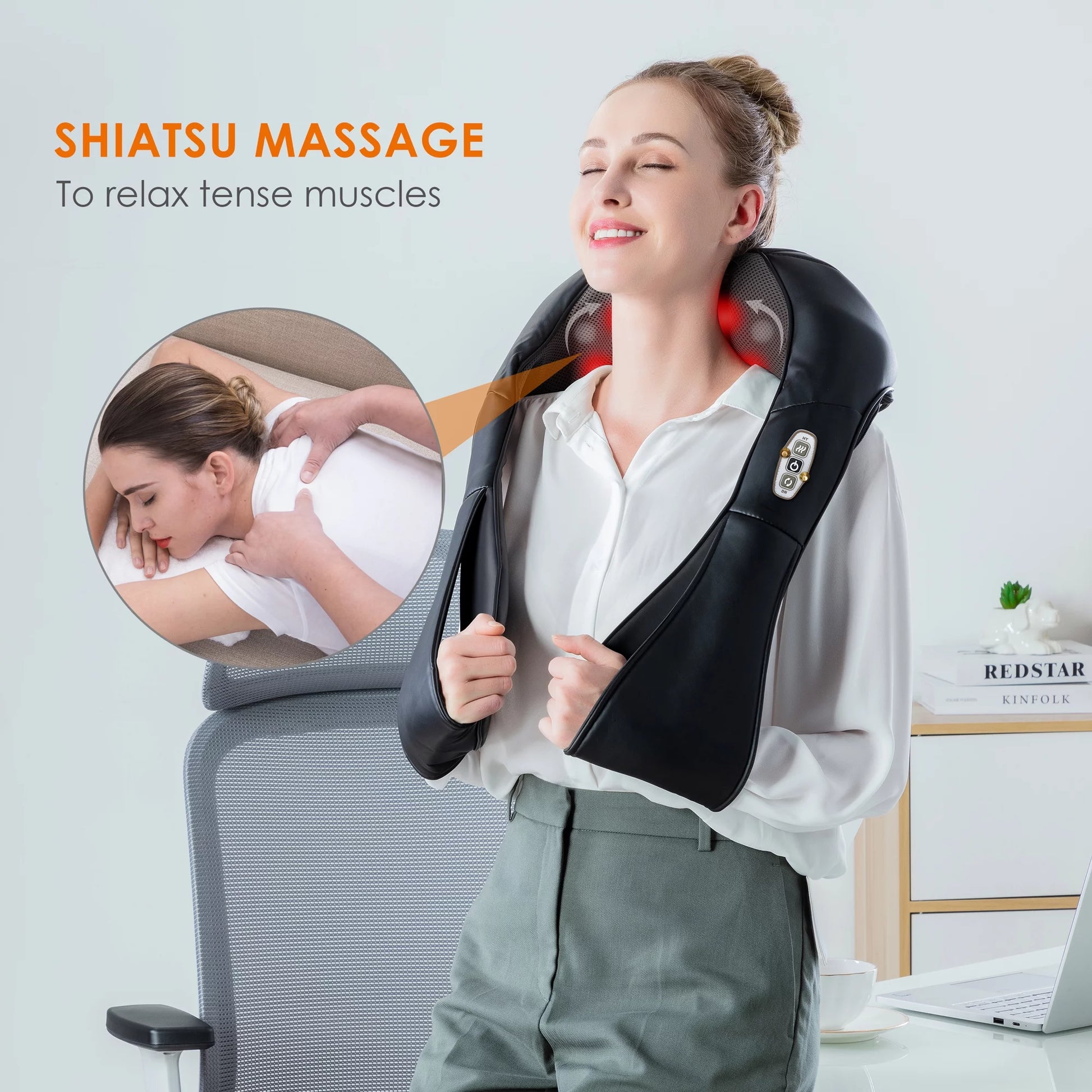 Shiatsu Shoulder Neck Massager with Heat, 4D Deep Kneading Back Massager for Men Women