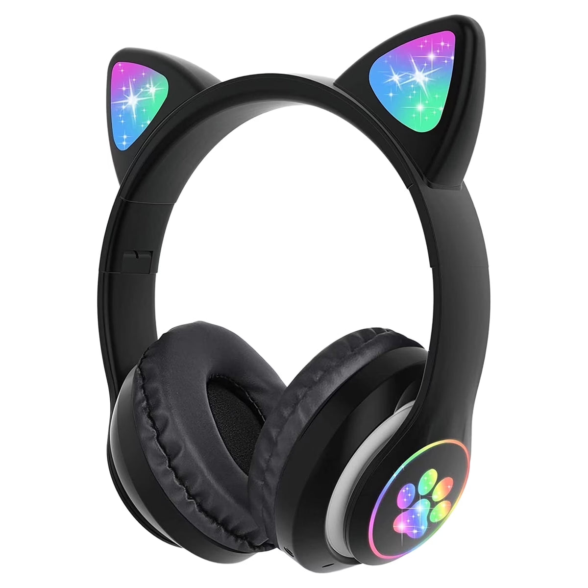 Kids Headphones, Cat Ear Wireless Headphones, LED Light up Kids Bluetooth Headphones over on Ear Black