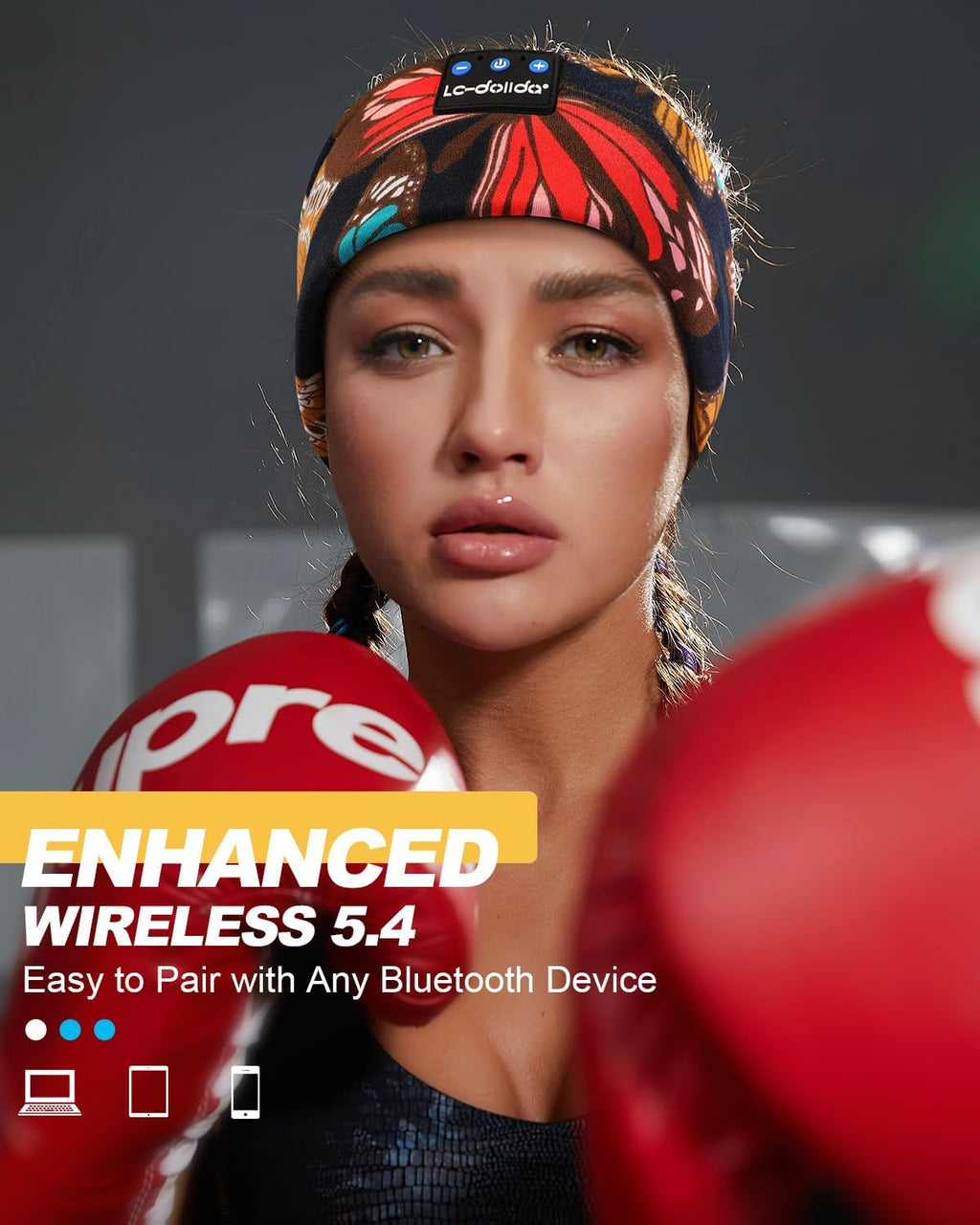Sleep Headphones Headband Bluetooth 5.4, Sports Headband Earphones Wireless with Speaker Microphone USB C for Women Sleeping Gift Workout Jogging Yoga Insomnia Travel Meditation, Butterfly