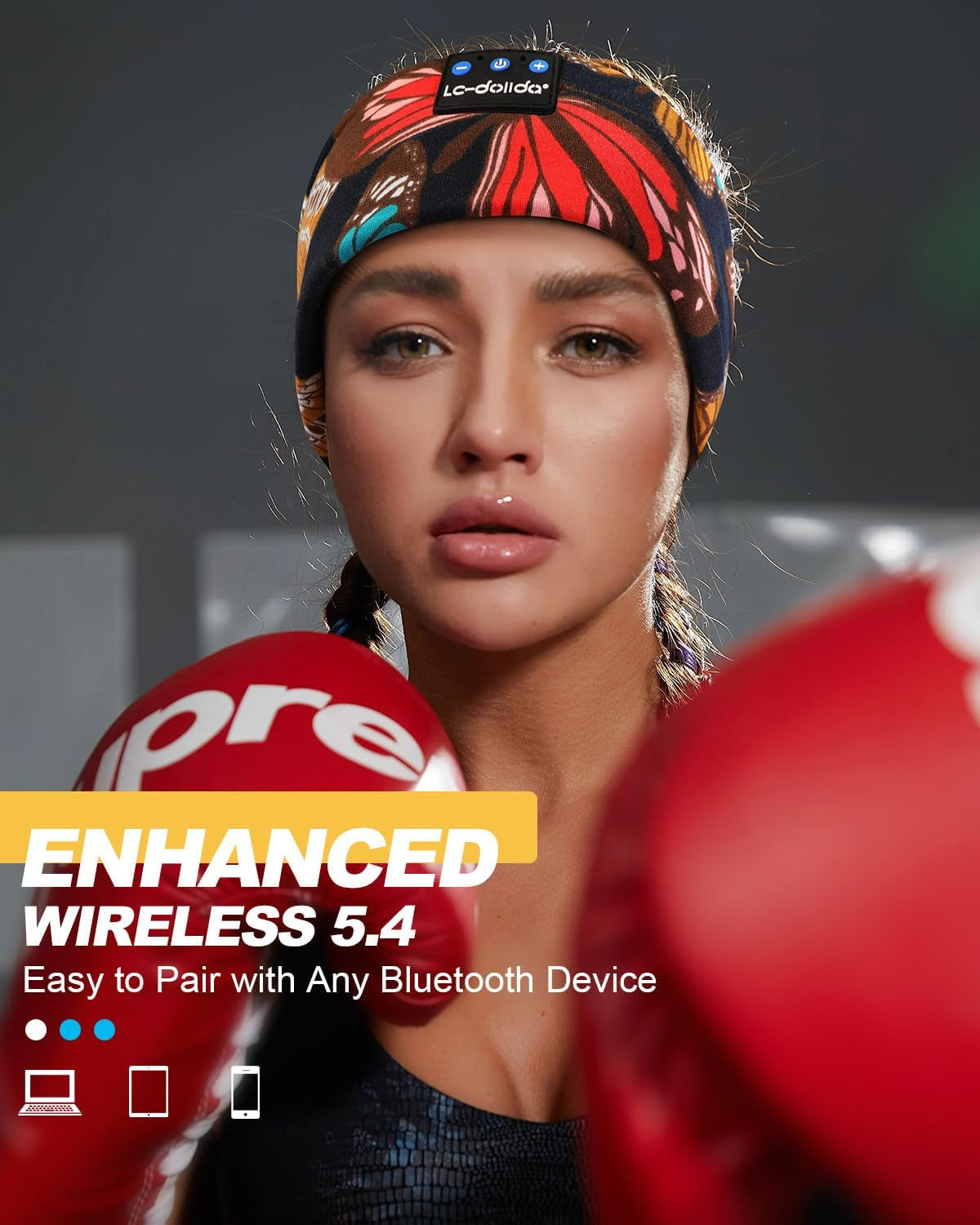 Sleep Headphones Headband Bluetooth 5.4, Sports Headband Earphones Wireless with Speaker Microphone USB C for Women Sleeping Gift Workout Jogging Yoga Insomnia Travel Meditation, Butterfly