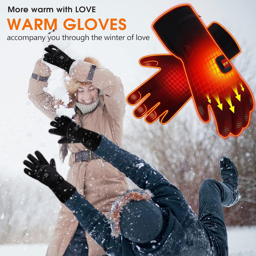 Electric Rechargeable Battery Power Waterproof Touchscreen Heated Gloves for Men Women, 3 Heating Temperature Adjustable Thermal Gloves for Skiing Hunting Fishing Camping Cycling