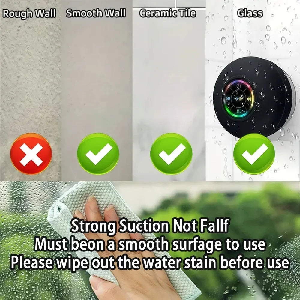 AquaBeat Mini: Waterproof LED Bluetooth Speaker with Powerful Sound & Suction Cup Mount