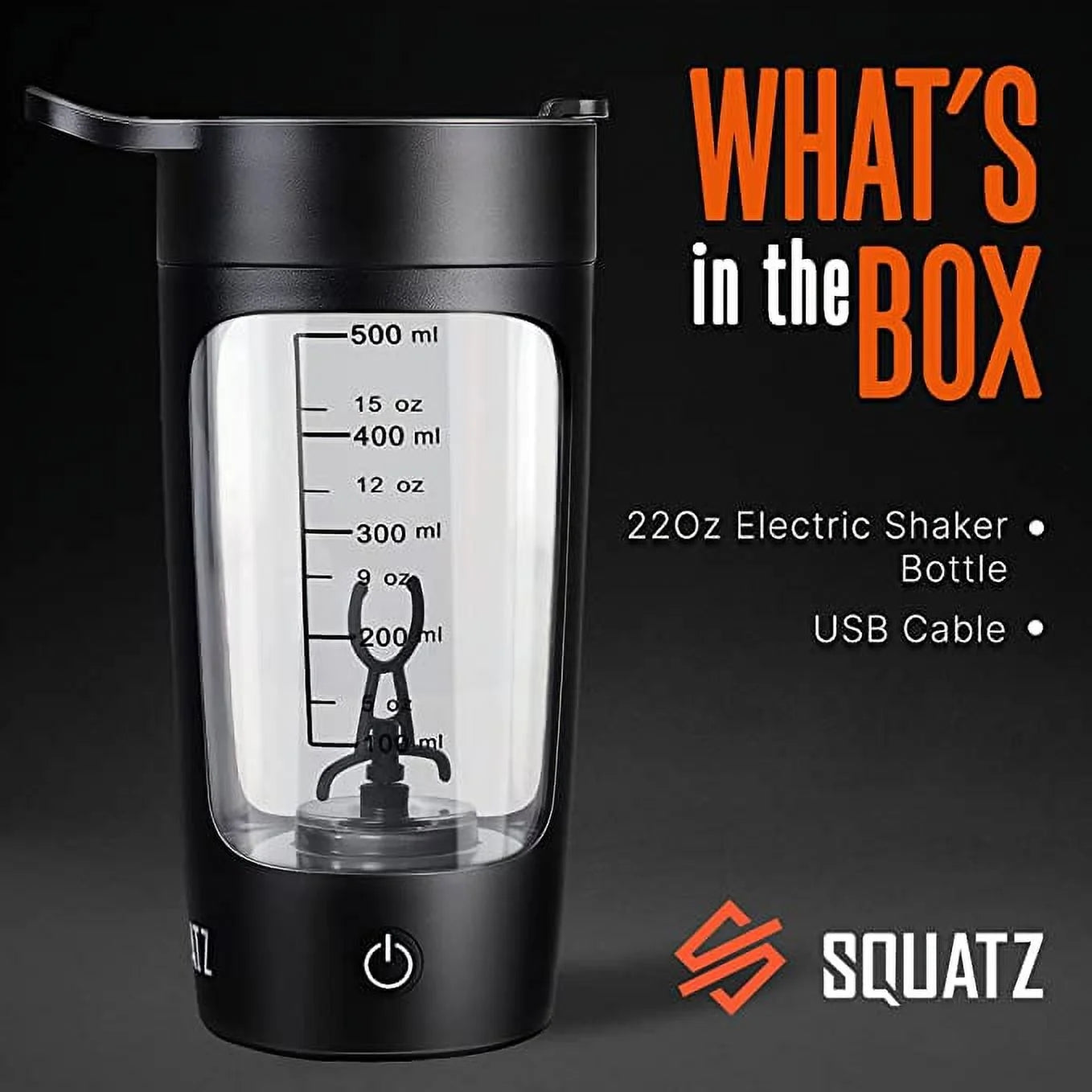 22Oz Electric Shaker Bottle Automatic Blending Flask for Protein Usb-Rechargeable (Black)