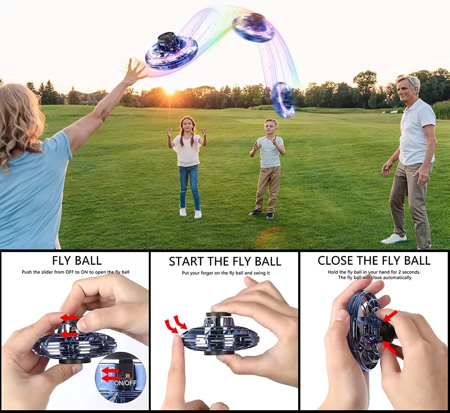 Flying Spinner Mini UFO Toy for Kids, Flying Fidget Spinner UFO Toy , Flying Orb Ball Hand Operated with 360 ° Rotating and LED Lights for Adult and Kids (Blue)
