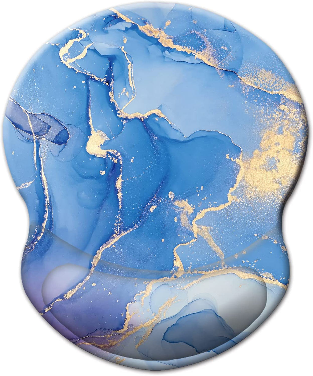 Ergonomic Wrist Rest Support, Gaming Mouse Pad 8.7 X 7.5 Inches for Computer, Laptop, Home, Office (Marble Golden Blue)