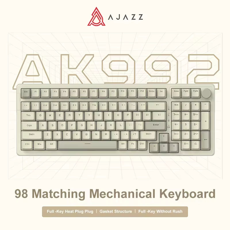 AK992 Wired Mechanical Keyboard 98-Key Full Layout Hot-Swap USB Gaming Keyboard Multimedia Key Knob for Desktop PC Laptop
